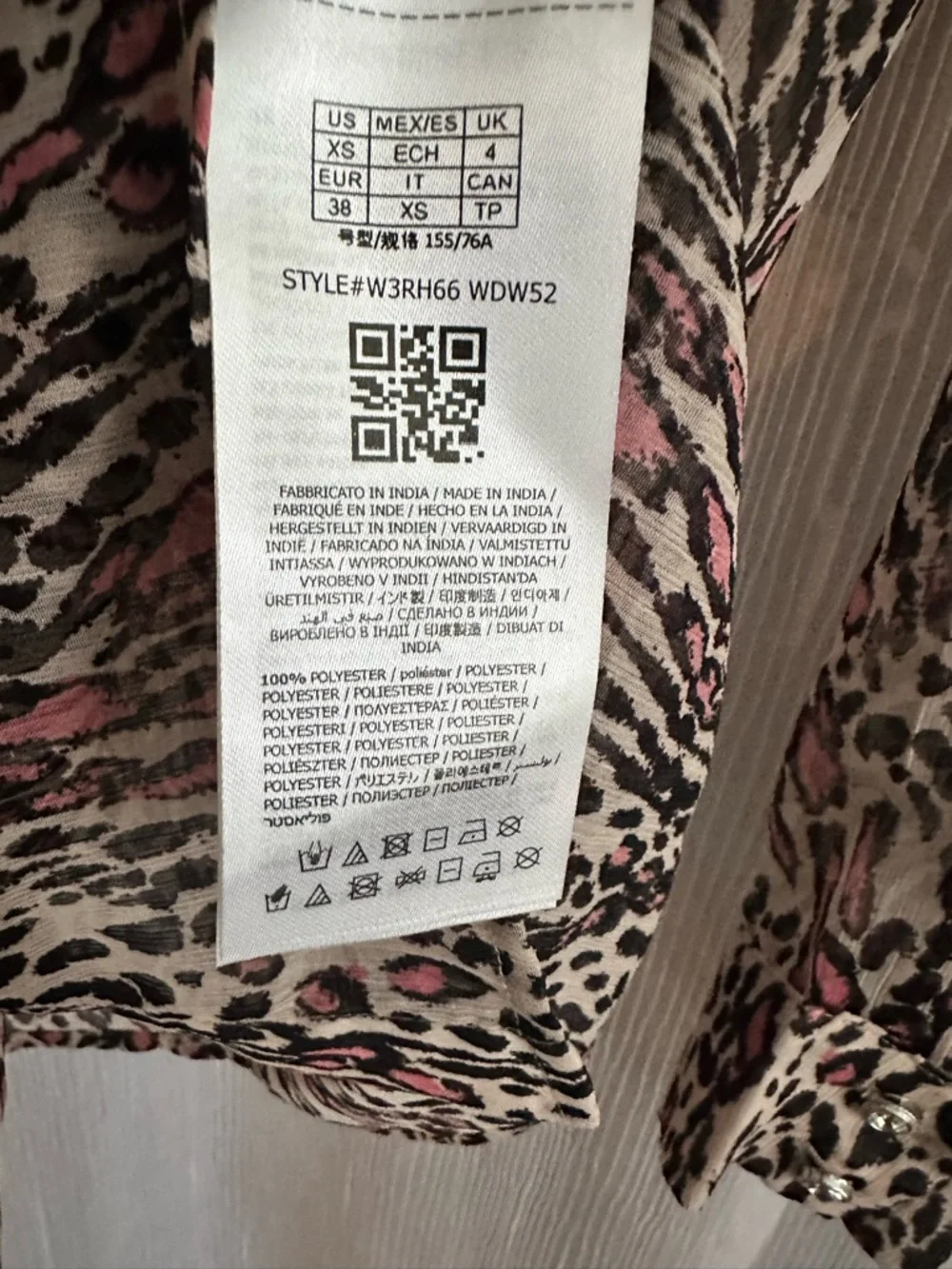 Guess Leopard Print Button-Up Blouse in Ivory, Black & Pink - Picture 3 of 6